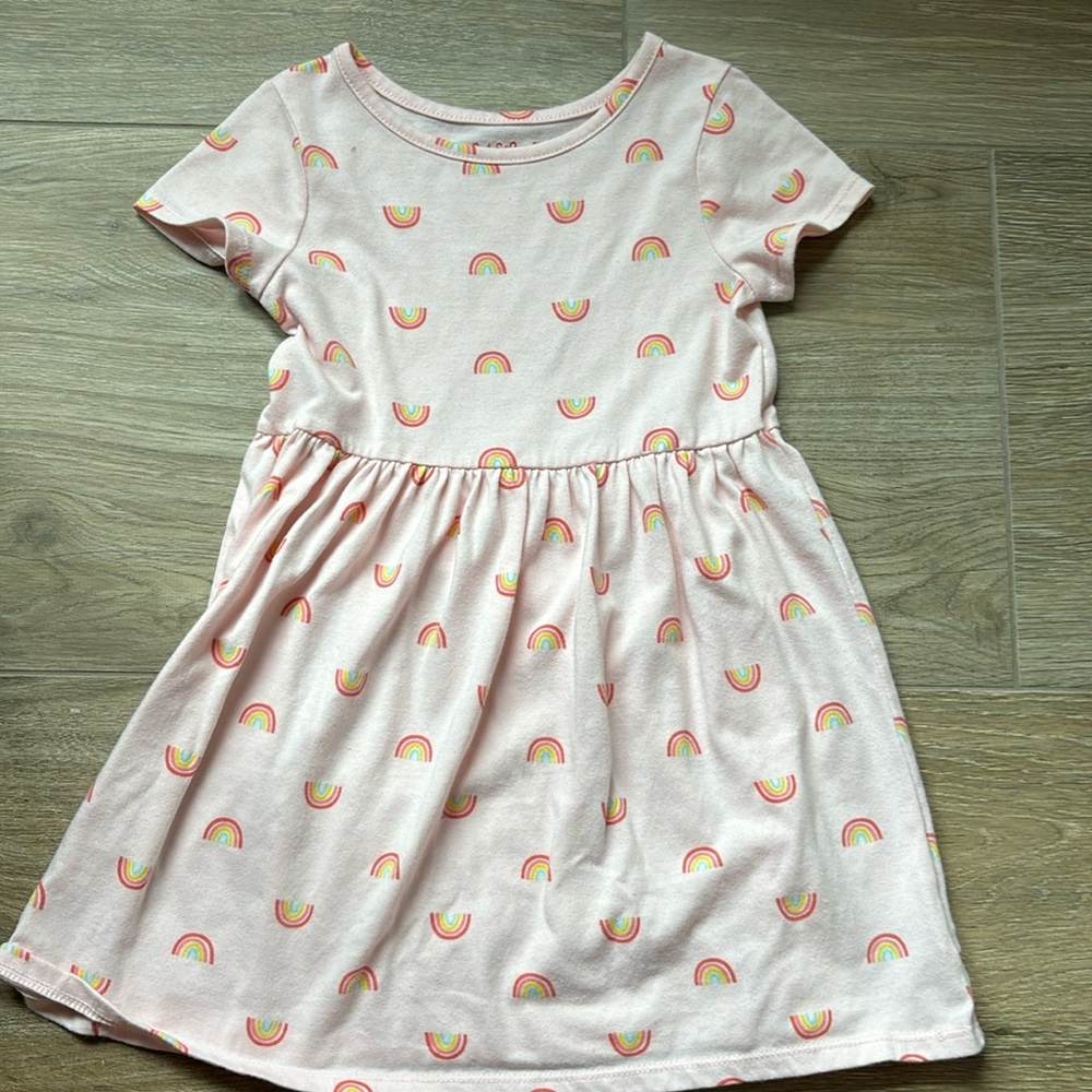 Cat & Jack Girls 4T Light Pink Babydoll Rainbow Babydoll Dress